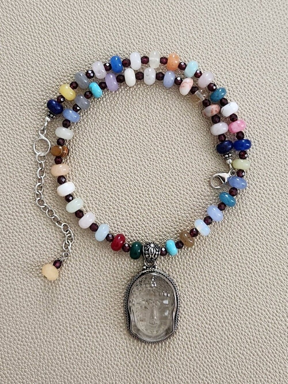 MIXED GEMSTONE NECKLACE W/ BUDDHA PENDANT-16"